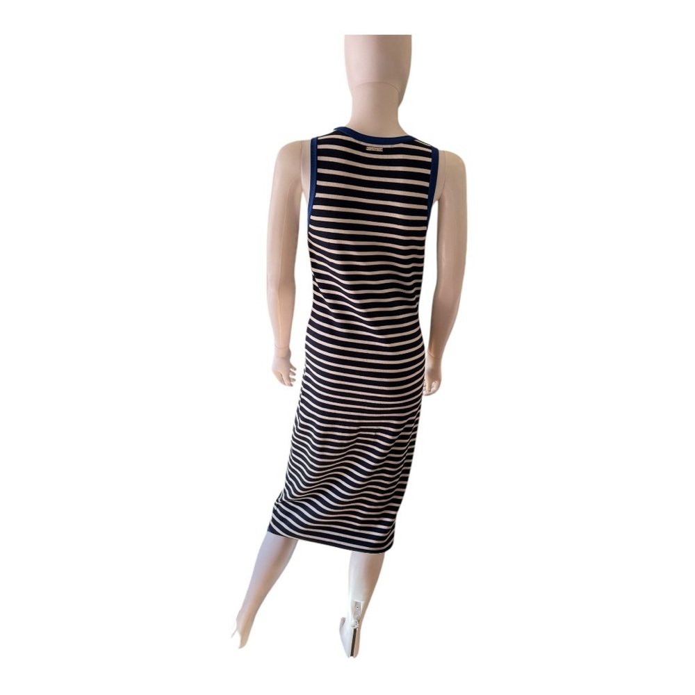 Michael Kors Knit Striped Blue White Rib Knit Midi Dress Size Medium - Picture 3 of 7